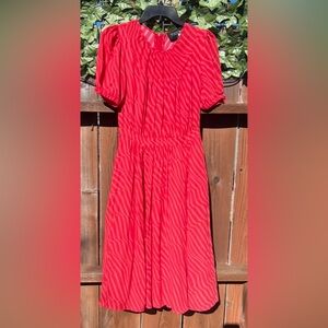 TOCCIN Dresses Elyse Striped Pleated Formal Vibrant Red Midi Dress